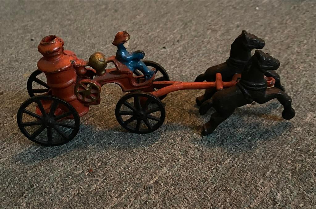 Antiek Gietijzeren Brandweer Speelgoed met Paarden, Ophalen of Verzenden