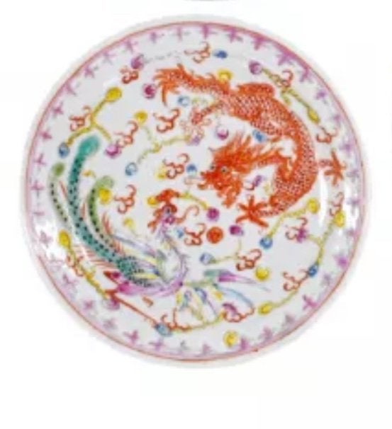 Chinees  fam Rose bordje met draak, Verzenden