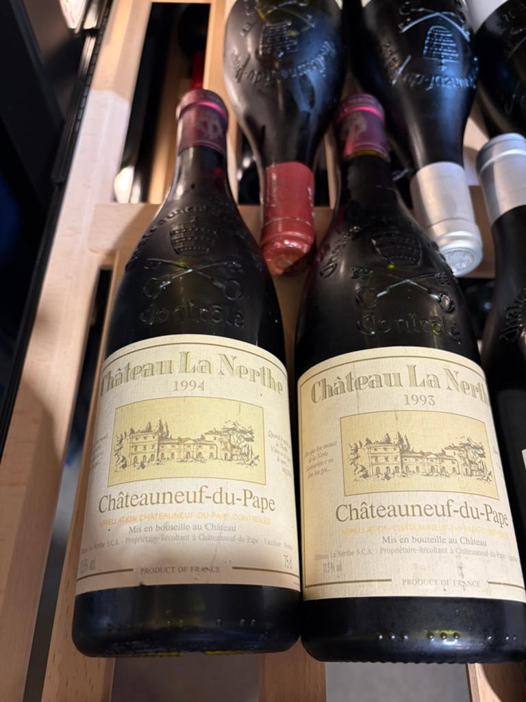 3  rode wijn Châteauneuf Du Pape La Nerthe 1989,1993 en 1994, Frankrijk, Ophalen of Verzenden, Zo goed als nieuw, Rode wijn