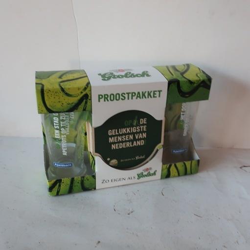 Grolsch bier glas Apeldoorn set origineel in doos, Ophalen of Verzenden, Nieuw, Glas of Glazen, Grolsch