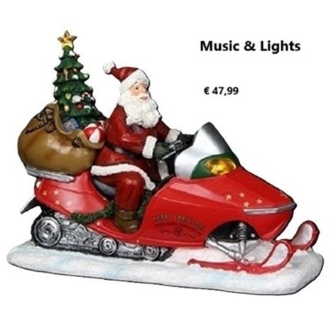 Kerstmuziekdoos Kerstman in sneeuwmobiel muziekornament, Verzenden, Nieuw