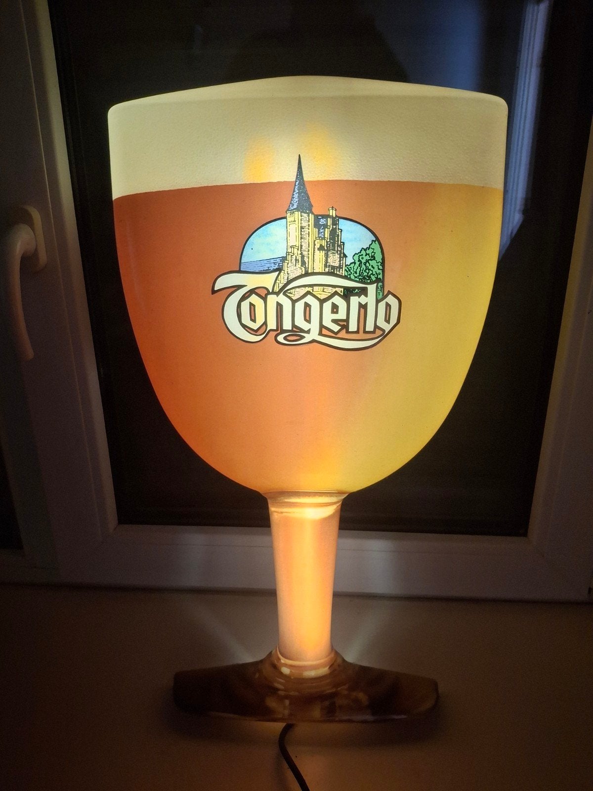 Vintage Tongerlo Bierglas Reclamelamp Horeca Verlichting, Verzamelen, Biermerken, Ophalen of Verzenden, Gebruikt, Reclamebord, Plaat of Schild