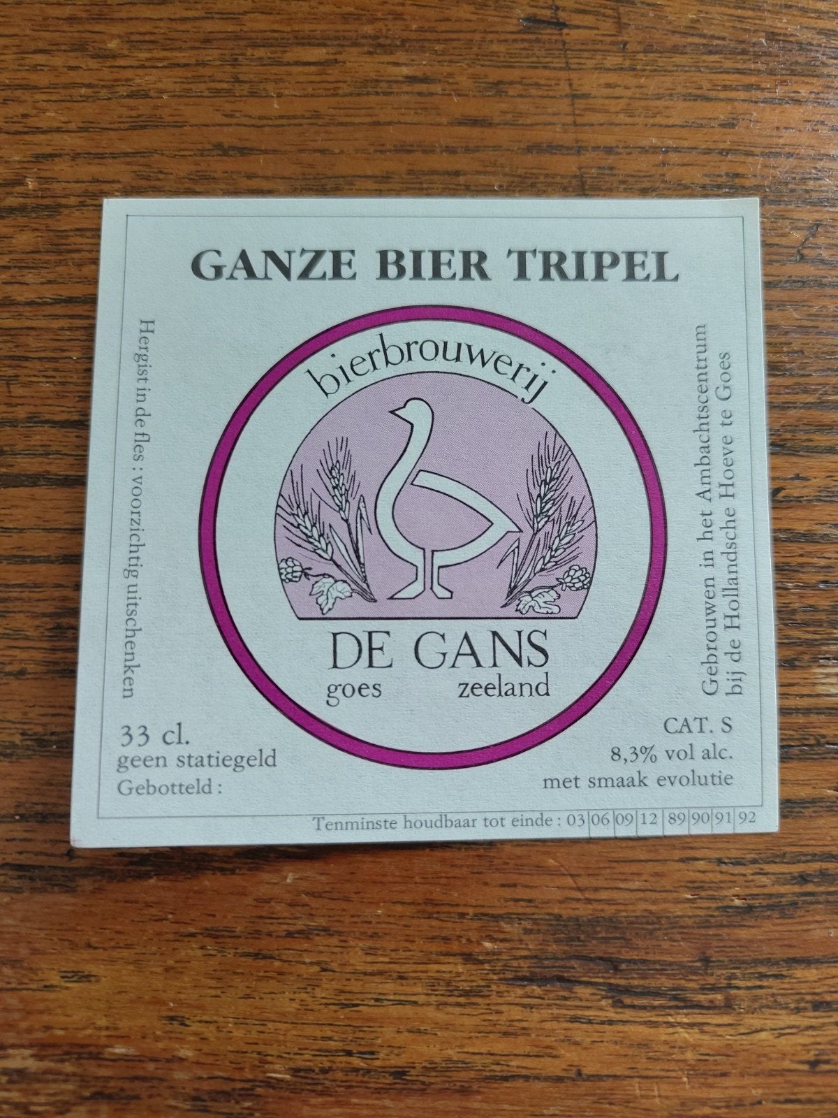 Etiket De  Gans Goes, Verzamelen, Ophalen of Verzenden, Nieuw, Overige typen, Overige merken