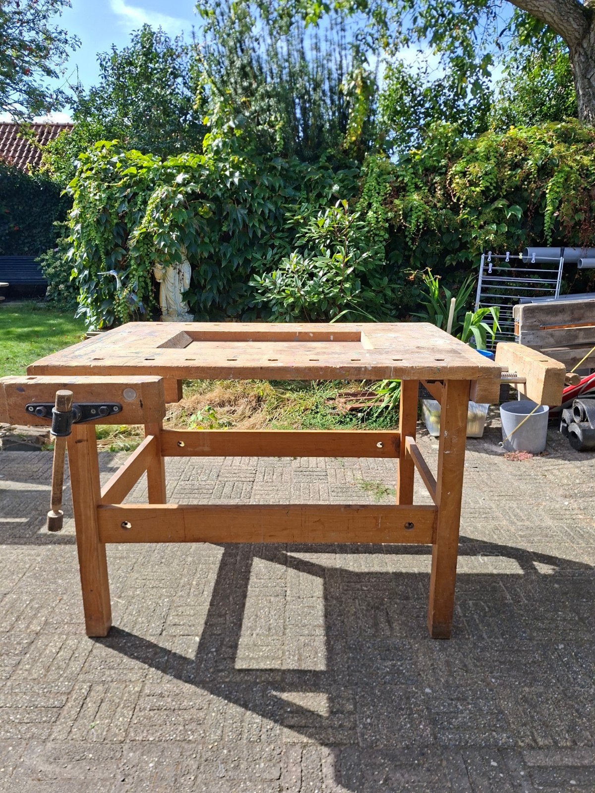 Vintage Nooitgedacht werkbank met 2 bankschroeven, Ophalen, Gebruikt, 120 tot 170 cm, Bankschroef
