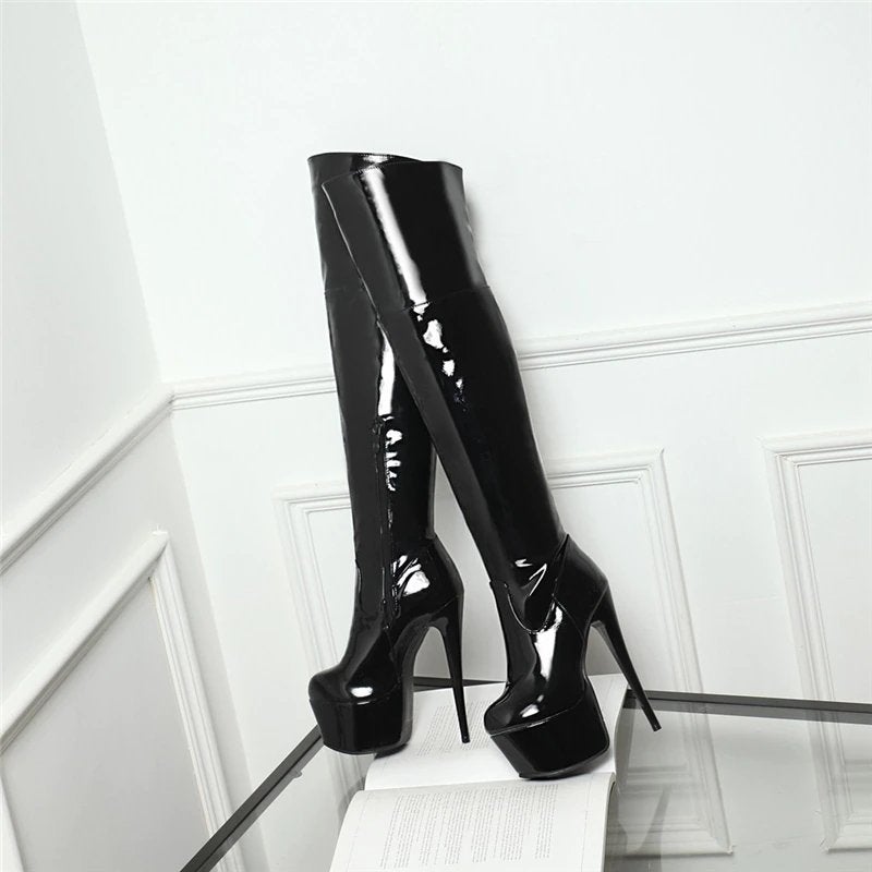 Hoge zwarte dames laarzen overknee leren platform knie sexy, Kleding | Dames, Schoenen, Verzenden, Nieuw, Zwart, Hoge laarzen