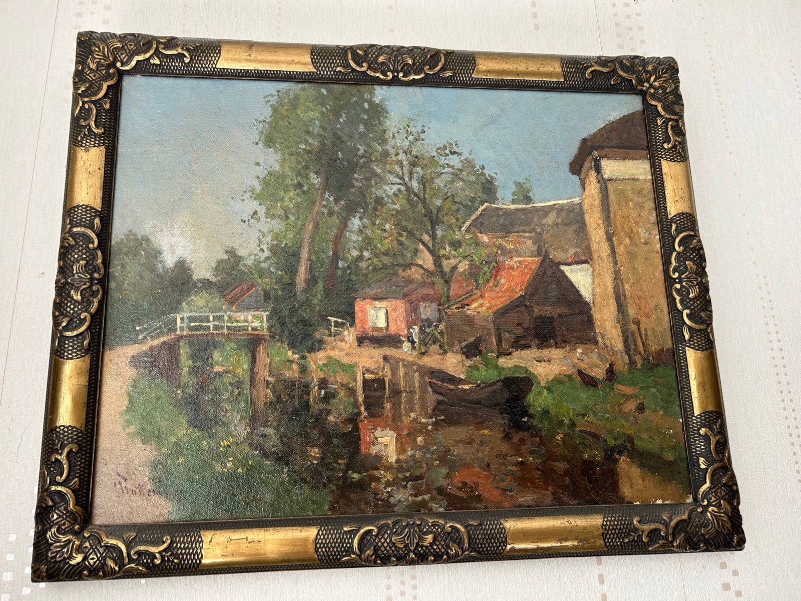 Oud schilderij met landschap, Doek, Ophalen of Verzenden, Landschap, Olieverf