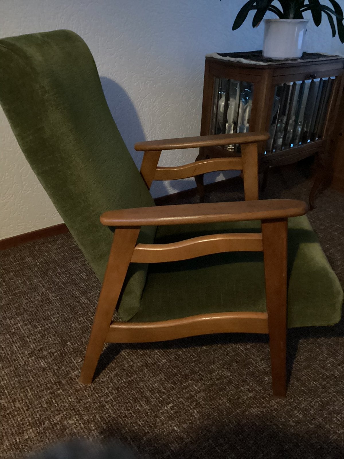 Retro, vintage fauteuil, jaren 60, scandinavisch, groen, Ophalen, Minder dan 75 cm, Zo goed als nieuw, Stof