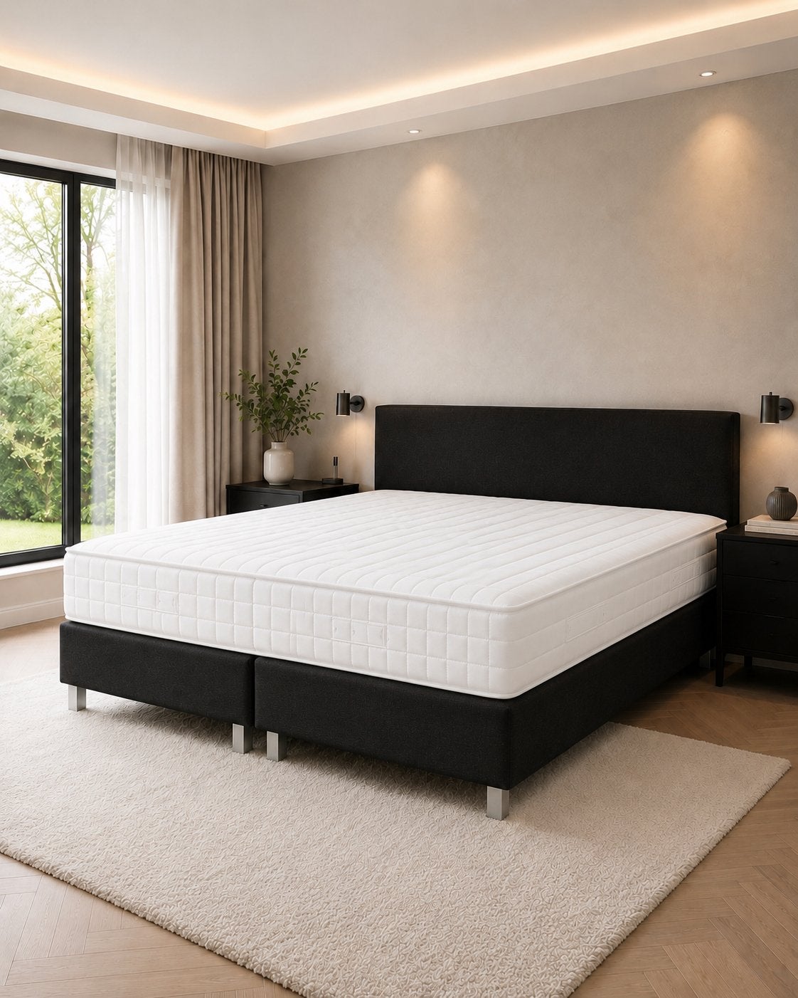 💥 Boxsprings met een 24 cm dikke Pocketvering 7 zone matras, Beige, Ophalen of Verzenden, 180 cm, 200 cm