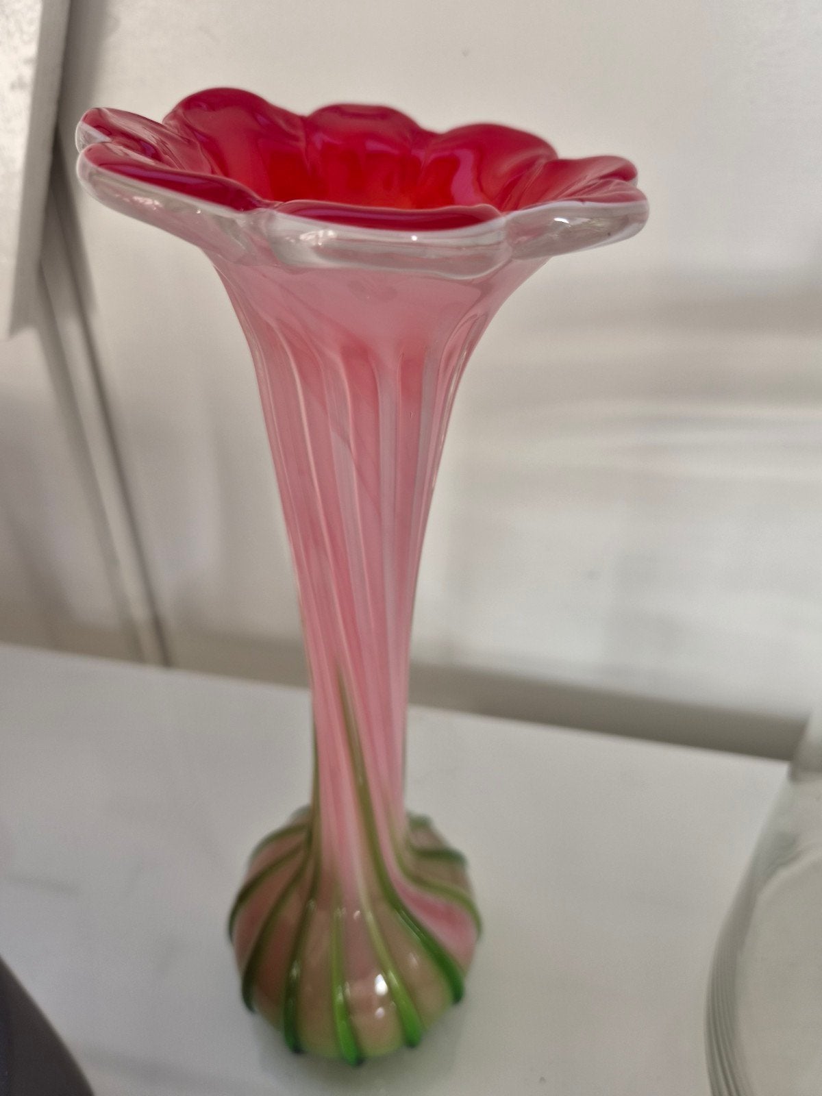 Vintage Murano stijl vaas roze/groen glas, Antiek en Kunst, Ophalen of Verzenden