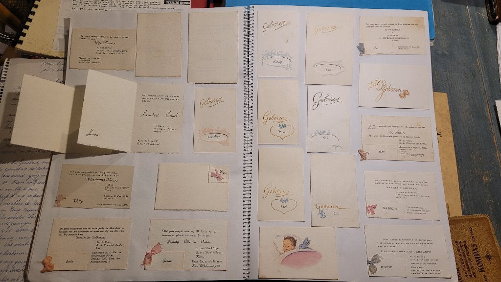 3 albums met geboortekaartjes, Ophalen of Verzenden, Voor 1970, Geboortekaartje
