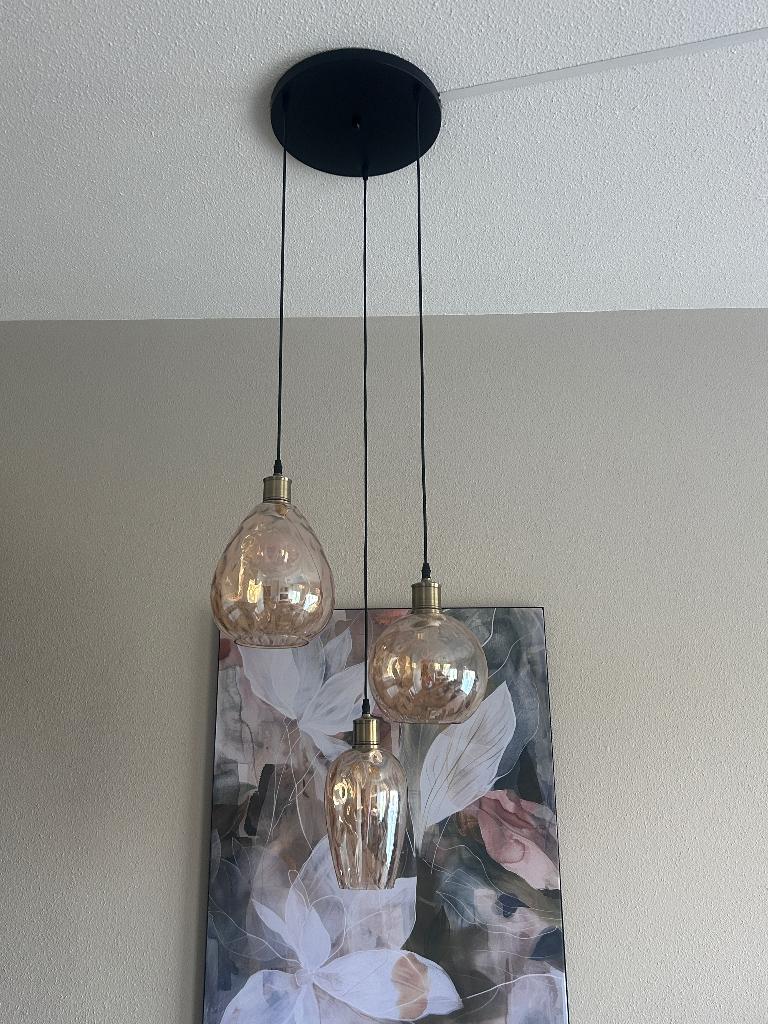 Hanglamp Verona - amber glas, Huis en Inrichting, Lampen | Hanglampen, Ophalen, Zo goed als nieuw, Glas, 75 cm of meer