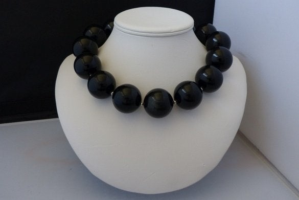 OBSIDIAAN (30 mm) ketting/oorhanger-set, Sieraden, Tassen en Uiterlijk, Kettingen, Zwart, Nieuw, Verstelbaar, Ophalen of Verzenden
