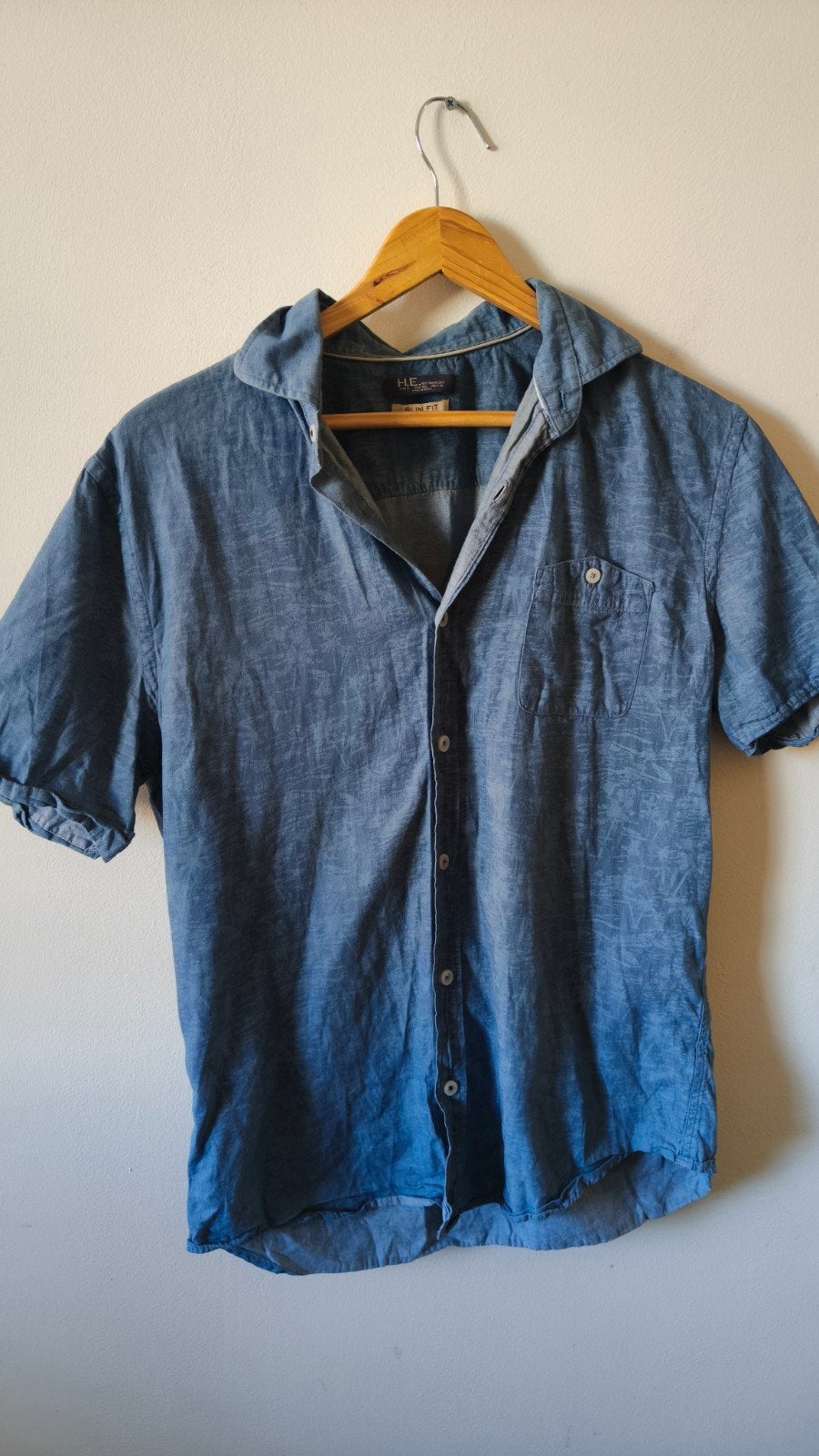 HE by Mango Slim Fit denim overhemd, Blauw, Halswijdte 38 (S) of kleiner, Zo goed als nieuw, HE by Mango