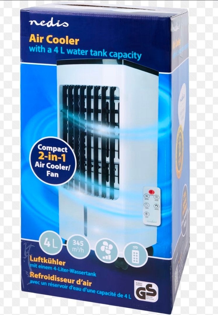 Nedis Air Cooler 2-in-1 met 4L watertank - Compact, Ophalen, Minder dan 60 m³, Nieuw, 3 snelheden of meer