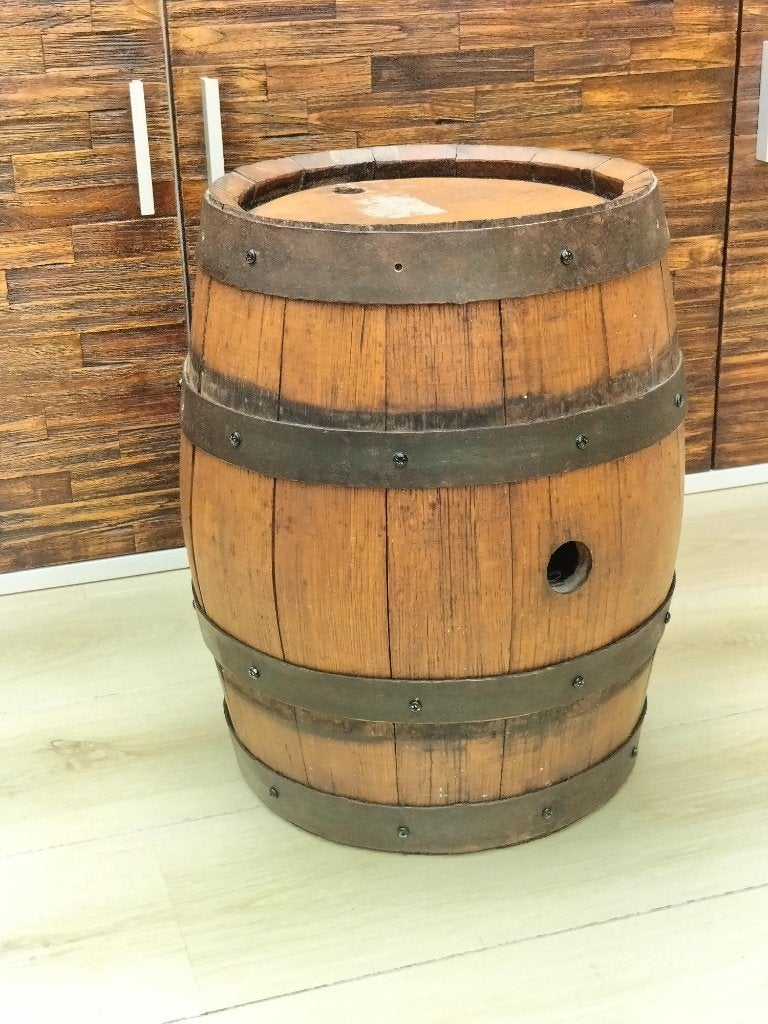 Stoer vintage wijnvat ton vaatje van hout 40 cm hoog, Ophalen
