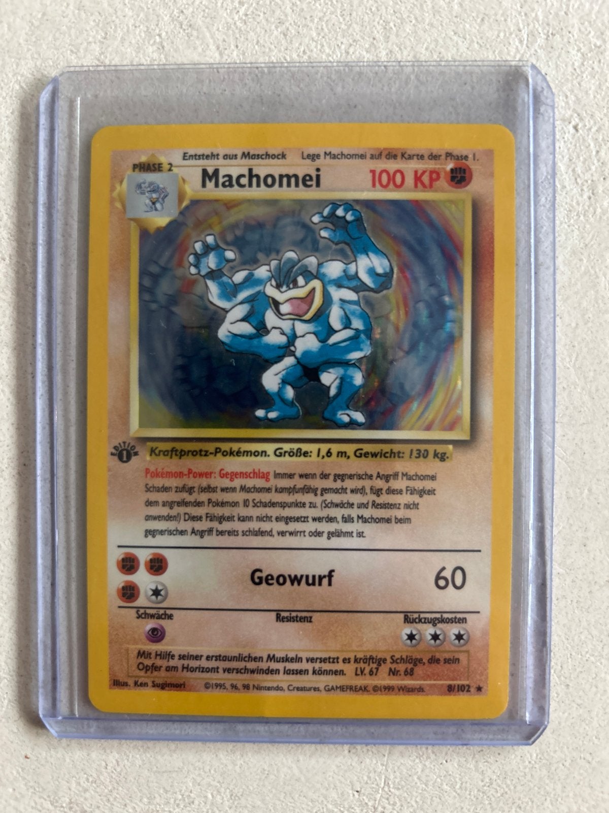 Pokémon Machomei (Machamp) 8/102 1st ed. - Base Set - Duits, Verzenden, Zo goed als nieuw, Losse kaart