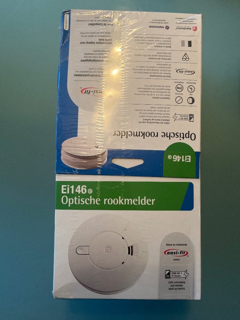 Rookmelder Ei146e 230V met optische sensor met backup accu, Ophalen of Verzenden, Nieuw, Detector, Sensor of Melder, Rook