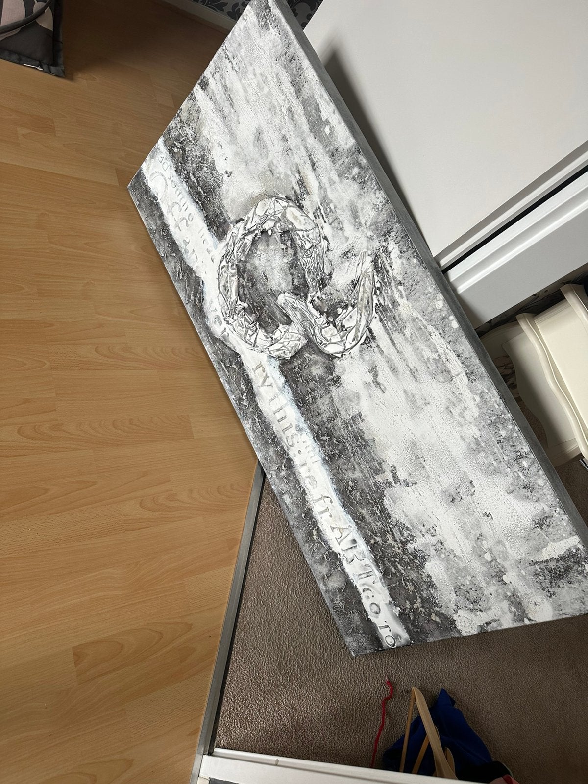 Modern Abstract Schilderij Zwart Wit met Reliëf, Ophalen