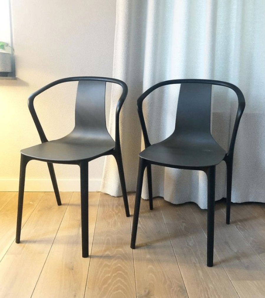 Set Belleville Armstoel moss grey Vitra Bouroullec zwart, Ophalen, Kunststof, Twee, Zo goed als nieuw