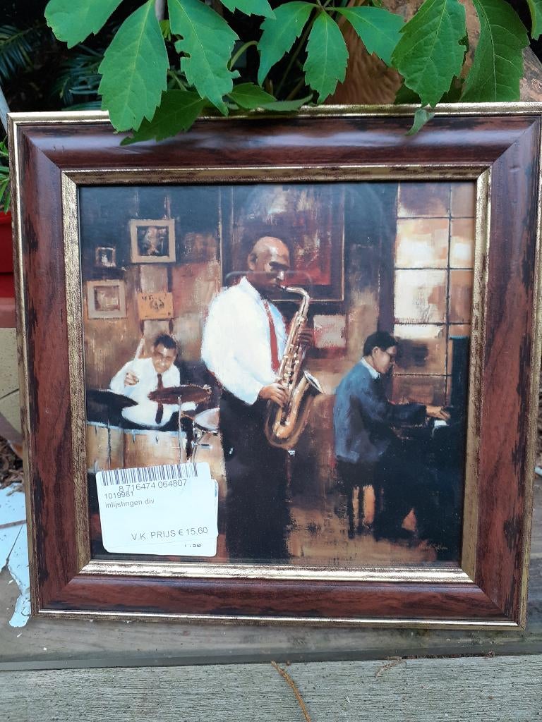 Schilderij "De Saxofonist" in Sierlijst, Ophalen of Verzenden