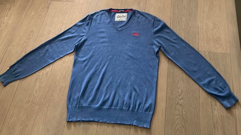 Superdry V-hals pullover trui blauw XXL heren, Ophalen of Verzenden, Zo goed als nieuw, Overige maten, Blauw