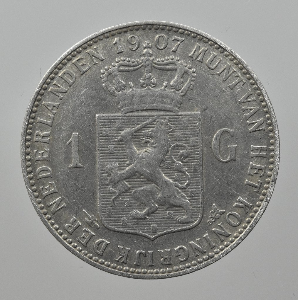 Zilveren 1 Gulden 1907 Wilhelmina in een nette kwaliteit., 1 gulden, Verzenden, Zilver, Koningin Wilhelmina