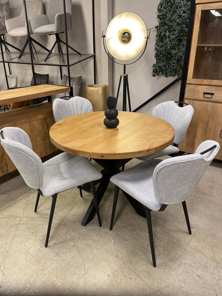 LEEGVERKOOP MANGO ROND SPINPOOT VOORRAAD CHEFMEUBEL!, Huis en Inrichting, Stoelen, Ophalen, Bruin, Nieuw, Modern