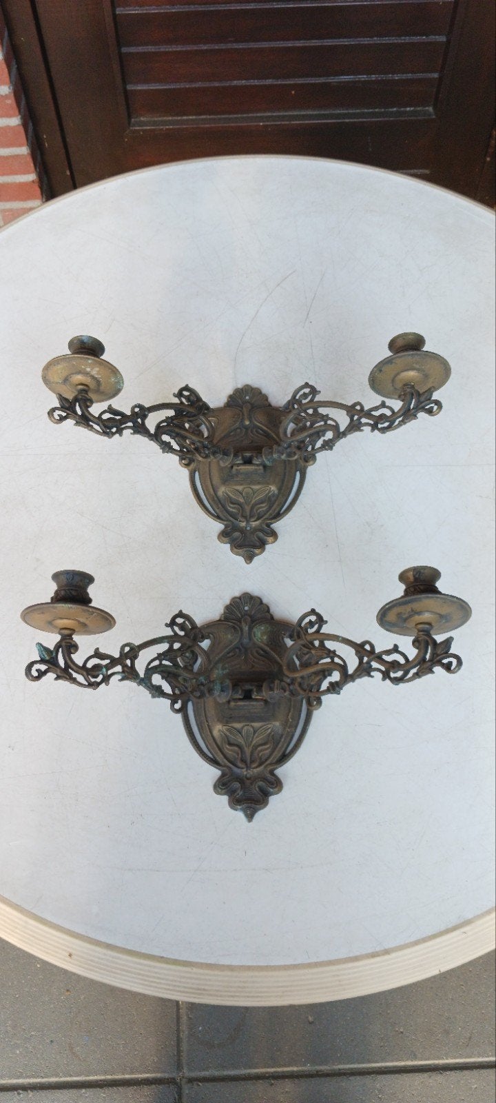 ANTIEKE ART NOUVEAU JUGENDSTIL PIANOKANDELAARS  38 CM BREED, Ophalen of Verzenden, Koper of Brons