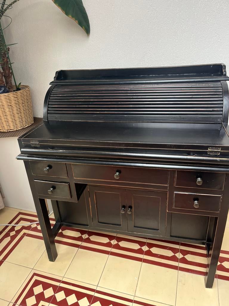 Sfeervol zwart rolluikbureau met lades 96 breed 56 diep, Antiek en Kunst, Ophalen