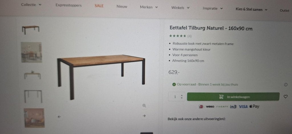 eettafel, Ophalen, Nieuw, 50 tot 100 cm, 150 tot 200 cm