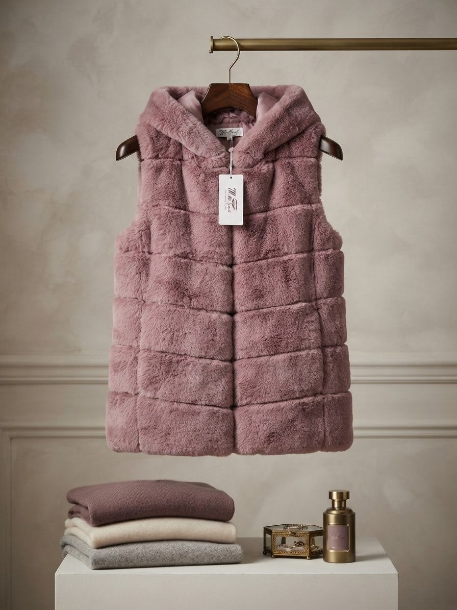 Roze Faux fur bodywarmer met capuchon | one size | fall 2026, Kleding | Dames, Verzenden, Nieuw, Roze