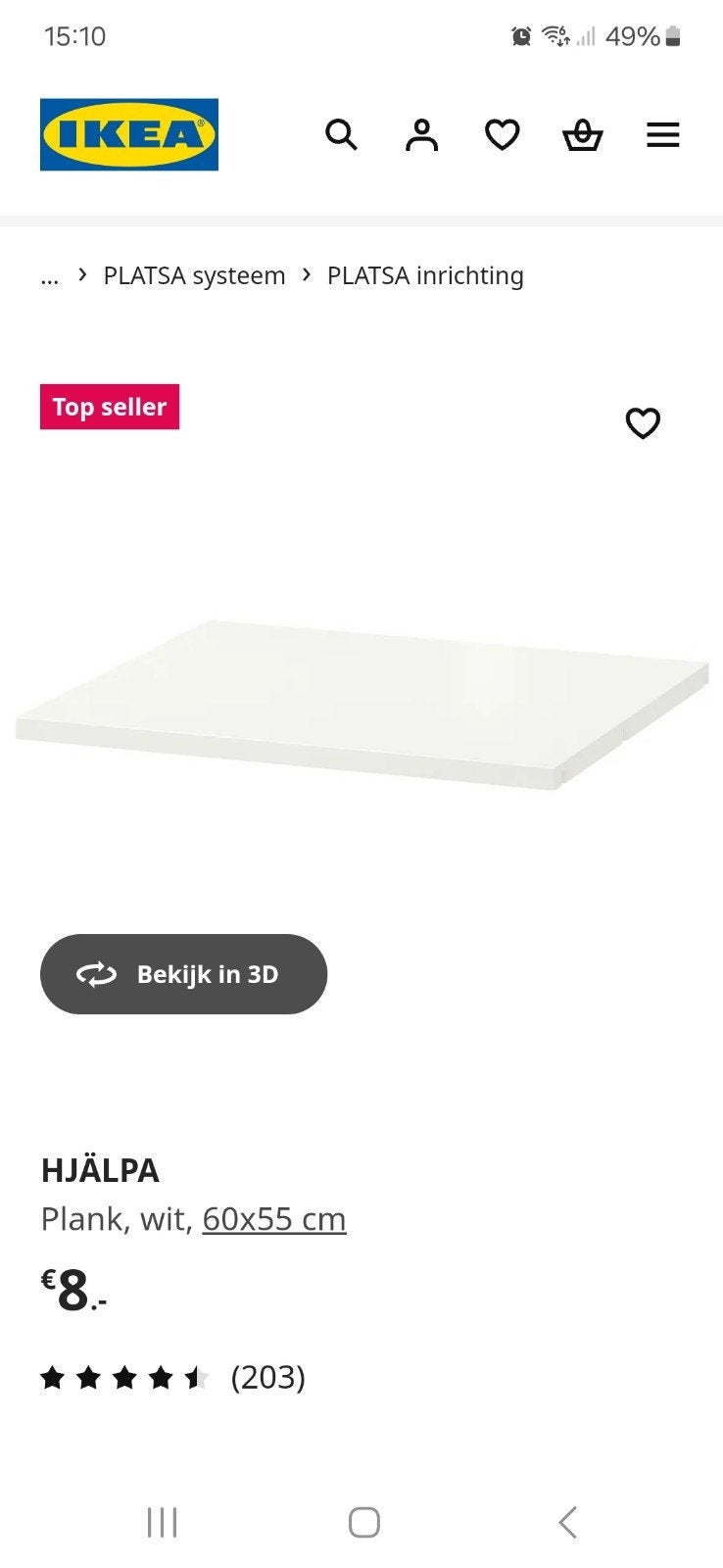 Ikea Hjalpa plank nieuw, Ophalen of Verzenden, Nieuw