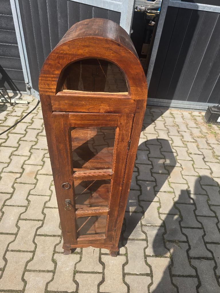 Vintage houten vitrinekast +/- 120cm, Ophalen, Minder dan 50 cm, Glas, 100 tot 150 cm