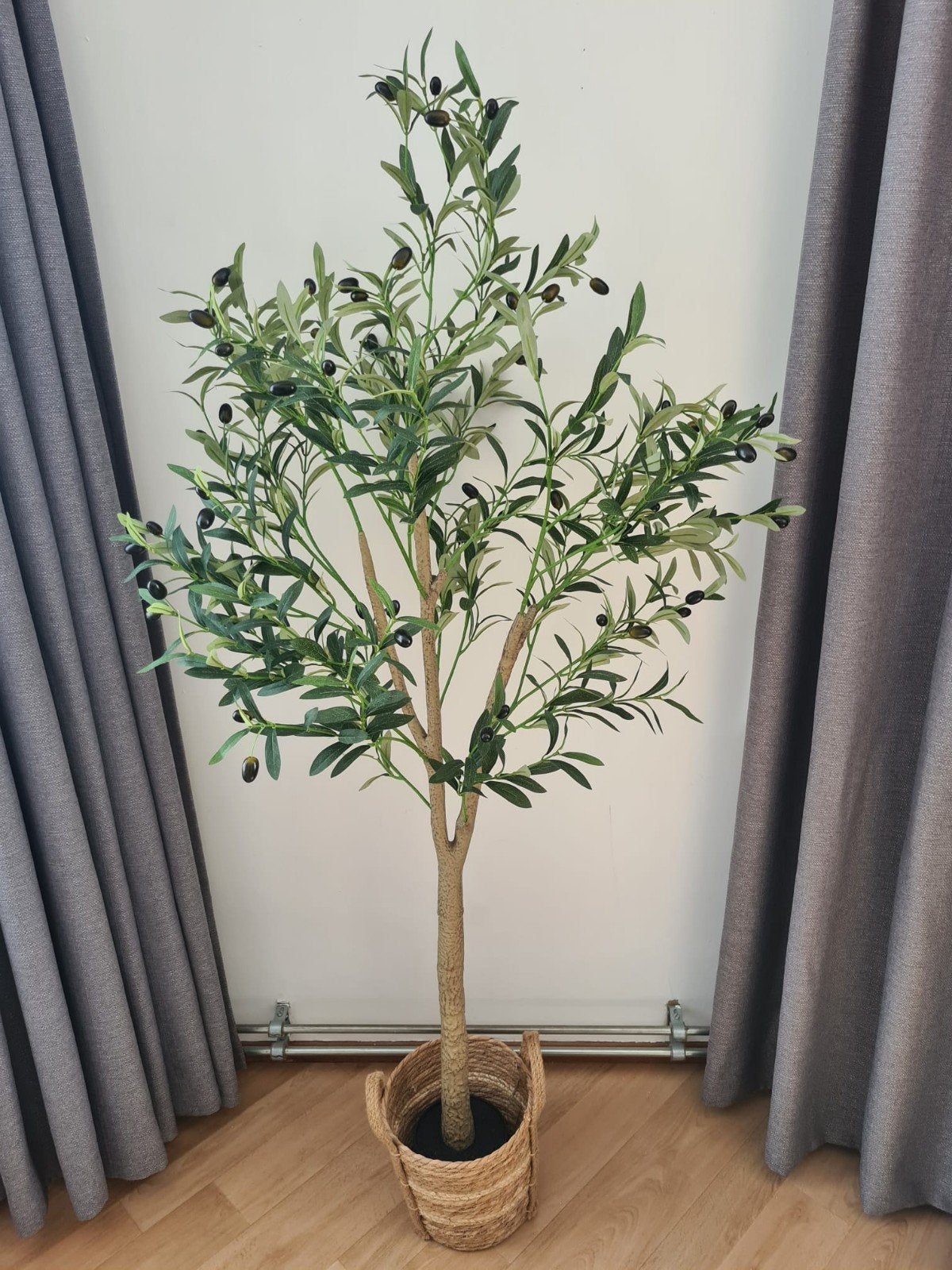 Kunst Olijfboom met Rieten Mand, Ophalen, Groen, Onderhoudsvrij, Kunstplant