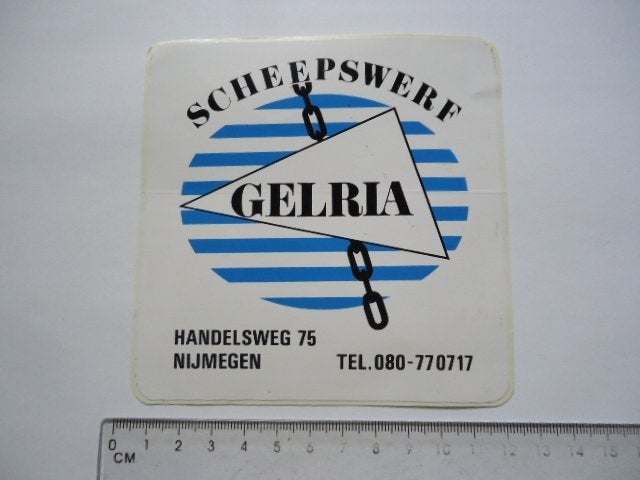 sticker oud GELRIA Scheepswerf werf retro schip nijmegen, Ophalen of Verzenden, Zo goed als nieuw, Bedrijf of Vereniging