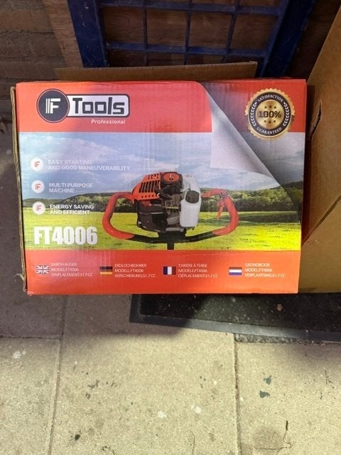 F Tools benzine grondboor wegens overcompleet, Tuin en Terras, Ophalen, Zo goed als nieuw, Grondboor