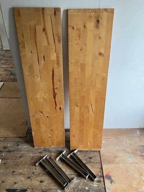 2x houten planken + dragers, Ophalen, Gebruikt, Minder dan 25 mm, Plank
