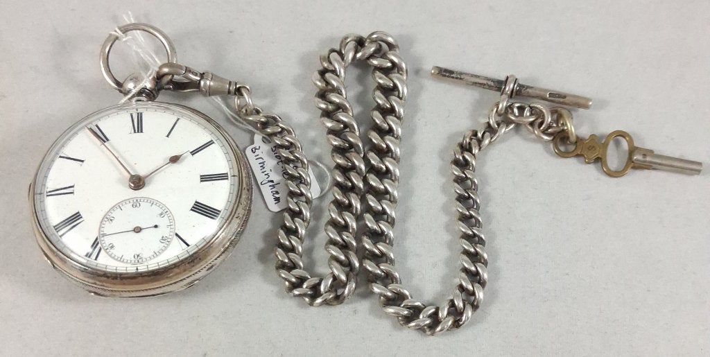 Zilveren heren zakhorloge 1872 met ketting 925 zilver, Sieraden, Tassen en Uiterlijk, Horloges | Heren, Overige merken, Zakhorloge