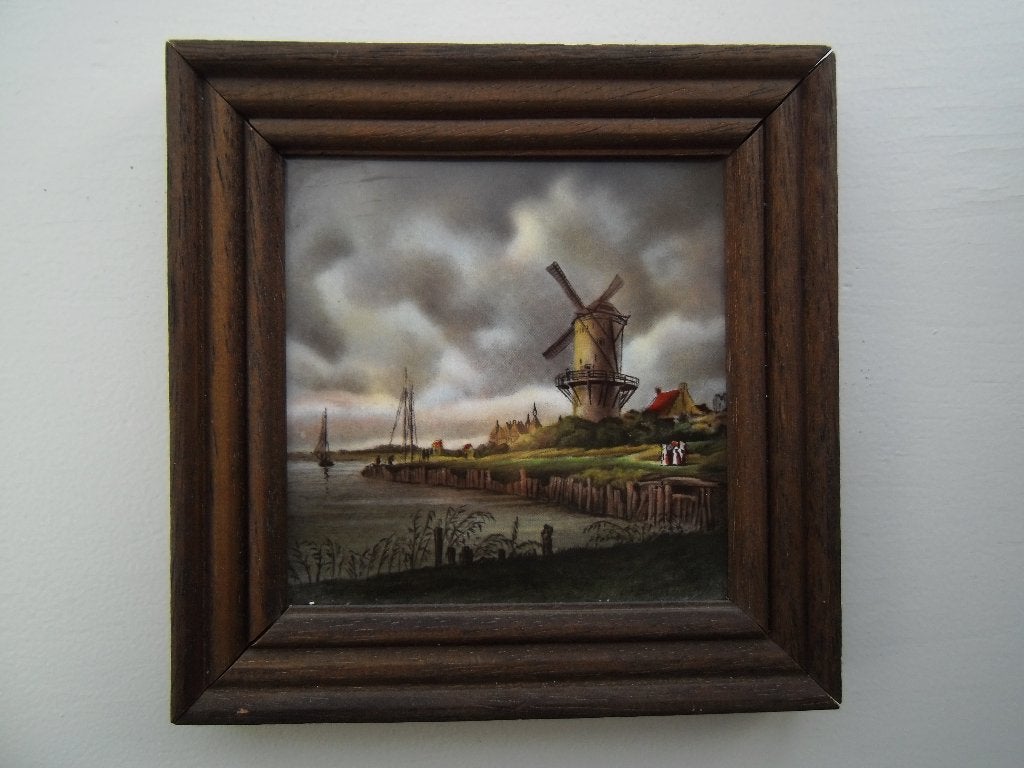 klein schilderijtje met Mosa Holland tegel molen vintage, Antiek en Kunst, Ophalen of Verzenden