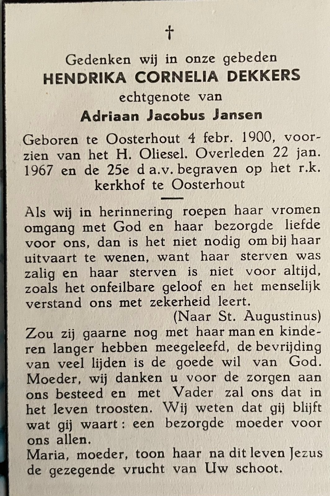 Hedrika Cornelia Dekkers Osterhout 1900, Verzamelen, Ophalen of Verzenden