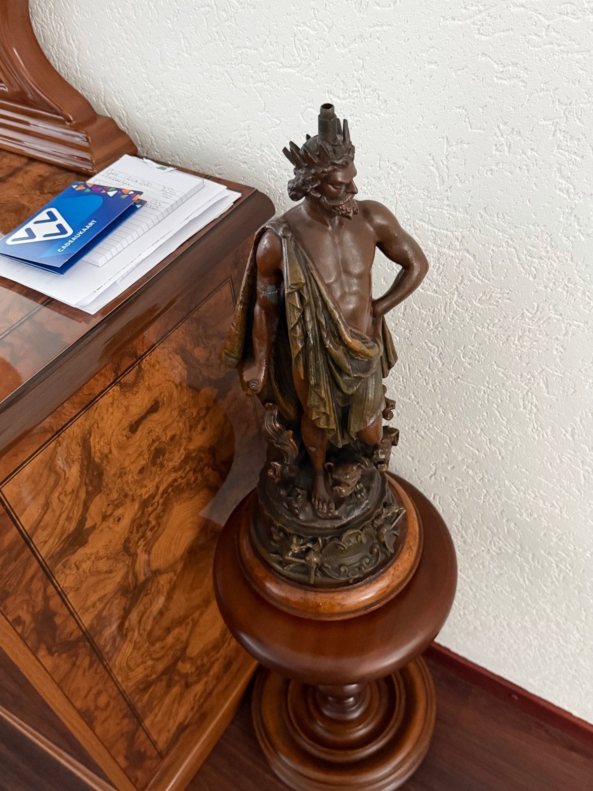 Antiek bronzen beeld van Neptunus/Poseidon, Ophalen, 50 - 100 cm, Beeld, Bruin