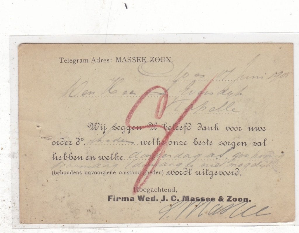 Goes-Briefkaart Firma Wed. J.C. Massee & zoon 1905, Ophalen of Verzenden, Voor 1920, Gelopen, Zeeland