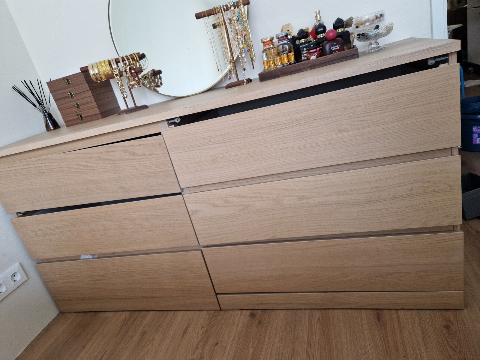 Ikea MALM ladekast met 6 lades eikenfineer.160x78 cm, Ophalen, Gebruikt, 5 laden of meer, 150 tot 200 cm