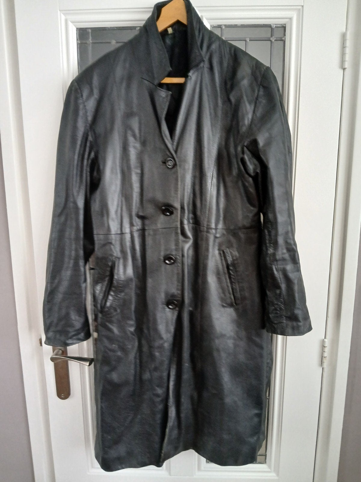 Lange Leren jas maat xl, Ophalen of Verzenden, Gedragen, Maat 46/48 (XL) of groter, Zwart
