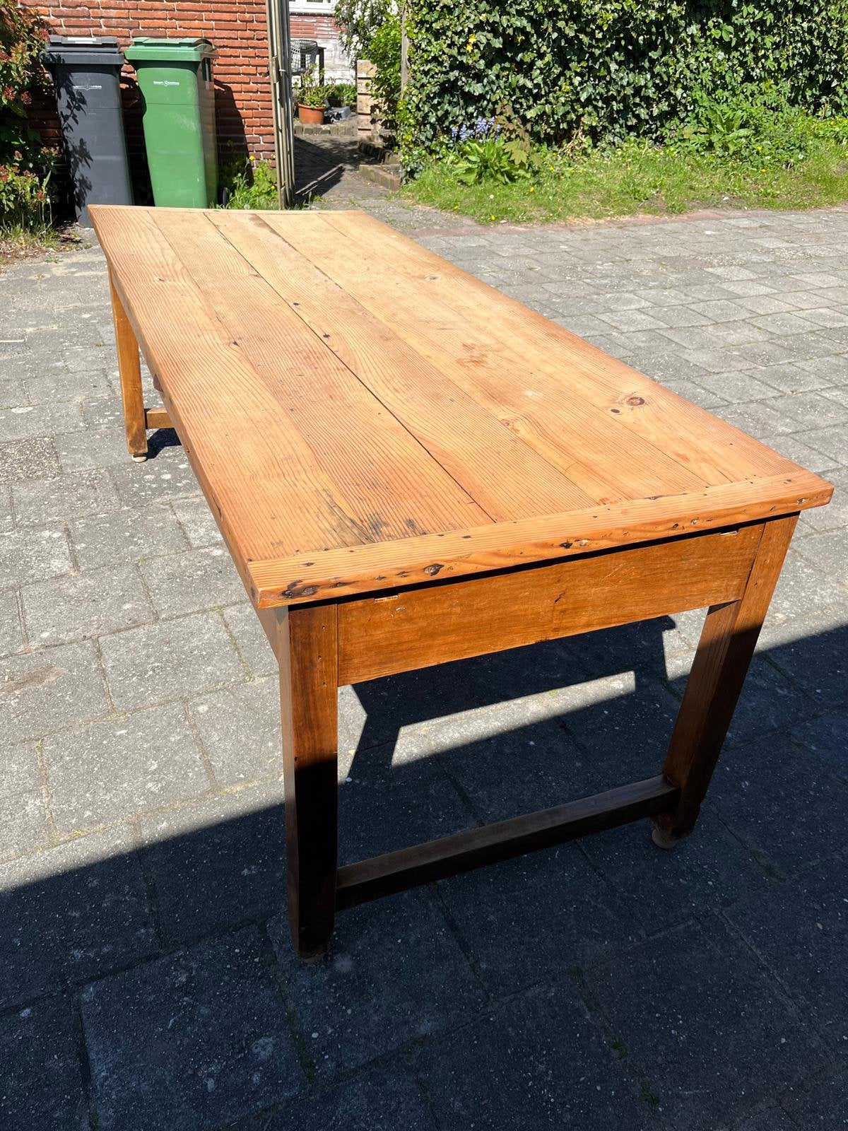 Antieke Franse Boeren-keukentafel (ca. 1910) + Certificaat, Huis en Inrichting, Tafels | Eettafels, Ophalen, Gebruikt, 200 cm of meer
