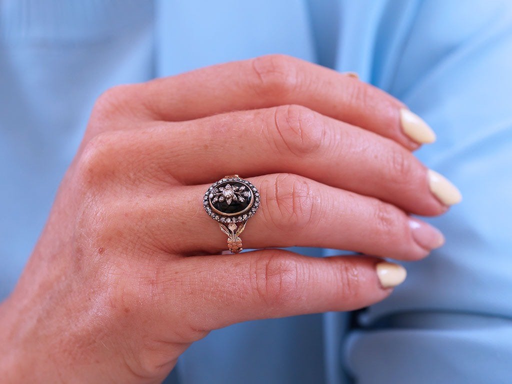 14 Karaat Antieke Gouden Diamanten Ring Met Groene Steen, Ophalen of Verzenden, Zo goed als nieuw, 17 tot 18, Met edelsteen