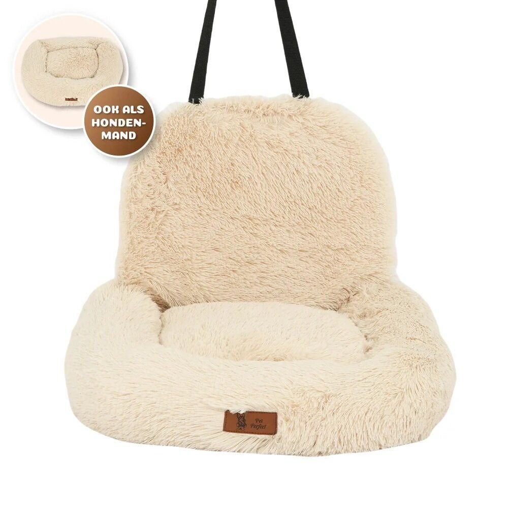 ACTIE Pet Perfect Fluffy Autostoel (2-in-1) Beige S €42,95, Overige merken, Ophalen of Verzenden, Nieuw, Hondenautostoel
