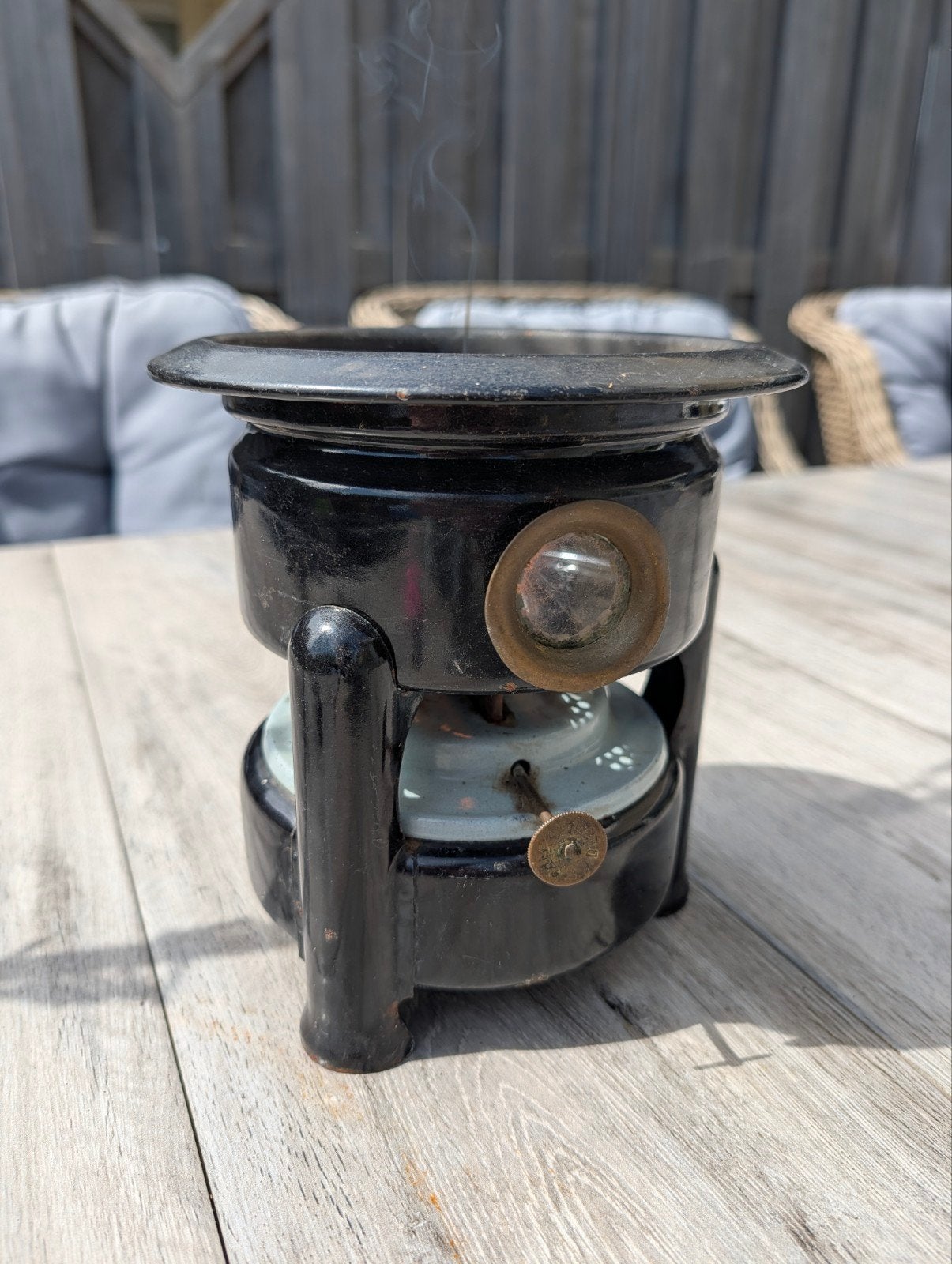 Oud werkend  petroleumstel 20cm hoog, Ophalen of Verzenden
