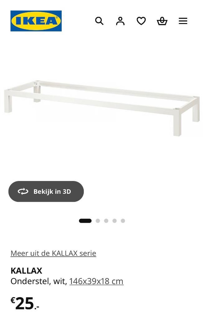 KALLAX Onderstel, wit, 146x39x18 cm, Huis en Inrichting, Ophalen, 100 tot 150 cm, Zo goed als nieuw, Minder dan 100 cm