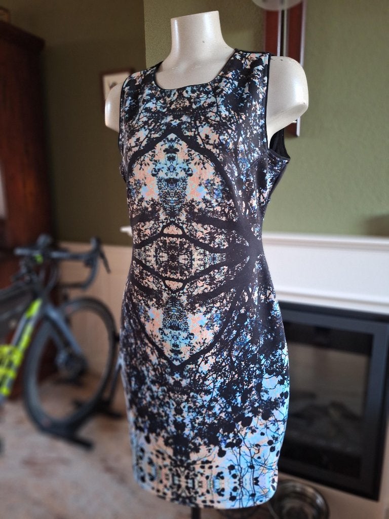 Hale Bob body cocon print jurk gevoerd L, Verzenden, Zwart, Maat 42/44 (L), Zo goed als nieuw